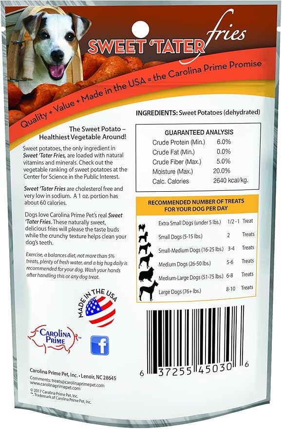 Carolina Prime Pet 45031 Sweet Tater Fries Treat for Dogs (1 Pouch), One Size,Brown (Pack of 2)