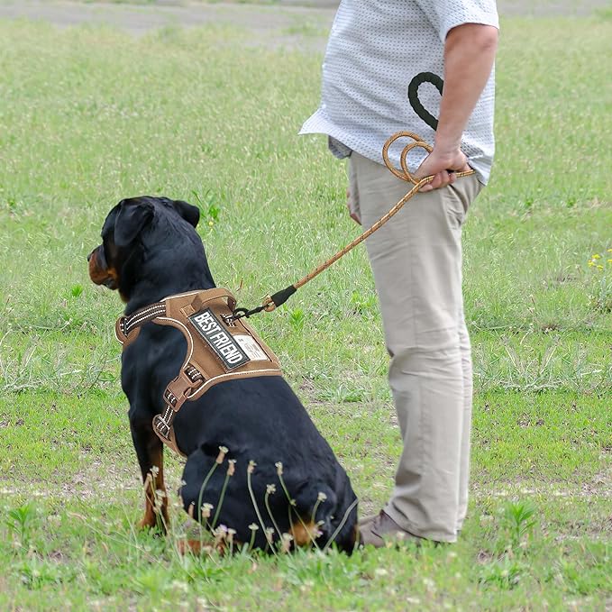 Heavy Duty Tactical Dog Harness for Large Dogs, No Pull Adjustable Pet Harness Reflective Service Training Easy Control Pet Vest Military K9 Working Dog Harnesses-X- Large, Brown