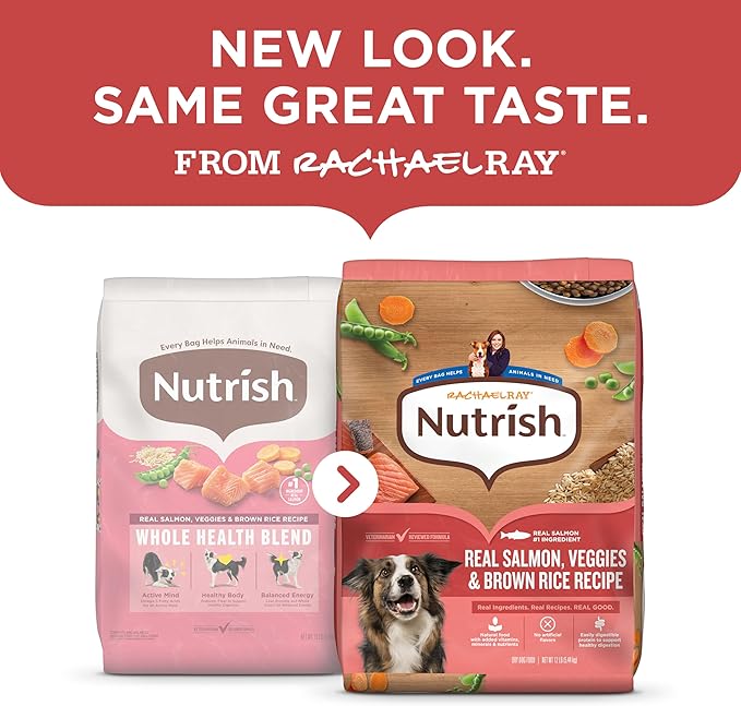Nutrish Rachael Ray Adult Dry Dog Food Real Salmon, Veggies & Brown Rice Recipe, 12 lb. Bag