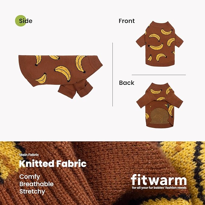 Fitwarm Banana Dog Sweater, Thermal Dog Winter Clothes for Small Dogs Boy Girl, Pet Outfit, Brown, Yellow, XS