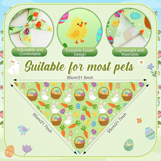 Shyyween 100 Pcs Easter Dog Bandanas Bulk for Dogs with Bunny Rabbit Egg Carrot Pattern Soft Bibs Adjustable Triangle Pet Scarf Bowtie for Small Medium Large Costume Grooming 31.5 x 21.7 x 21.7 Inch