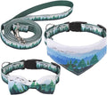 EXPAWLORER Small Dog Collar and Leash Set - Adjustable Dog Bandana Collar with Bell, Cute Dog Collar with Bow, Green Trees Pattern Pet Collar for Small Dogs Cats for Walking Training