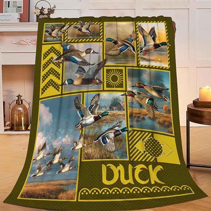 Duck Throw Blanket Hunting Mallard Duck Stuff Gifts for Kids Girls Boys Adults Women Men Soft Cozy Warm Plush Fluffy Fuzzy Fleece Blanket Decor 40''X50''