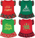 XPUDAC 4 Pack Christmas Dog Dress Plaid Puppy Clothes for Small Dogs Girl Cute Pet Outfit Doggy Apparel Cat Holiday Party Costume, Red, Green, L