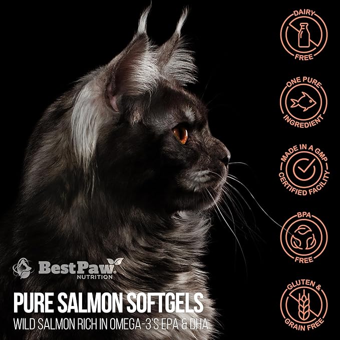 Wild Alaskan Salmon Oil for Dogs and Cats | Omega 3 Fish Oil Soft Gel Capsules | Skin and Coat, Joint and Heart Support | 1000mg EPA DHA | 120 Count
