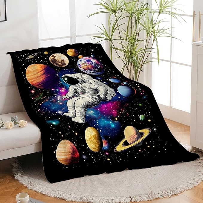Space Blanket Galaxy Astronaut Throw Blankets Fleece Flannel Blanket Plush Lightweight Solar System Gifts Bedding for Boys Girls Teens Kids Adults for Couch Sofa Bed 50"X40"