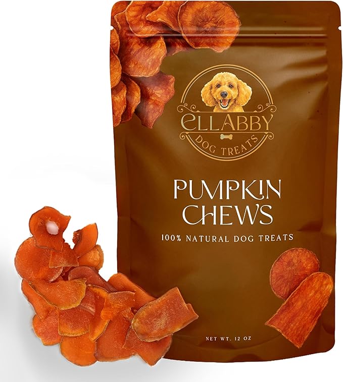 Ellabby Pumpkin Dog Treats – 100% Natural Dehydrated Pumpkin Chews for Dogs, Grain-Free, Low Calorie, High Fiber, Digestive Support, Crunching Slices (12 oz)