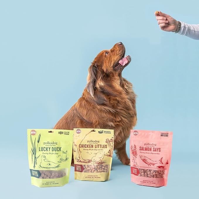 Polkadog Crunchy Training Bits Variety 3 Pack - Chicken Littles, Lucky Duck, Salmon Says, All Natural, Limited Ingredient, Training Treats for Dogs, Great for Allergies, Handcrafted in USA - 7oz (3pk)