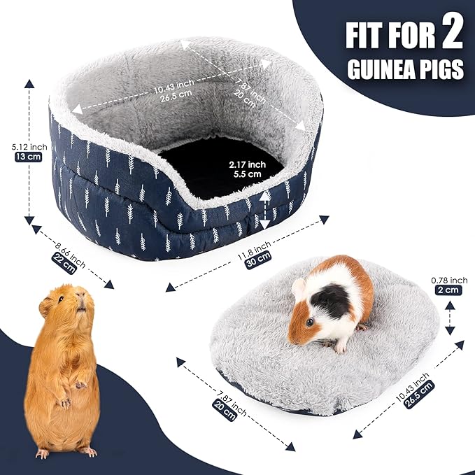 Guinea Pig Bed, Oval Cuddler, Removable Pad, Polyester, Ideal for Small Pets, Cuddle Cup Shape, Dark Blue, Leaf Pattern