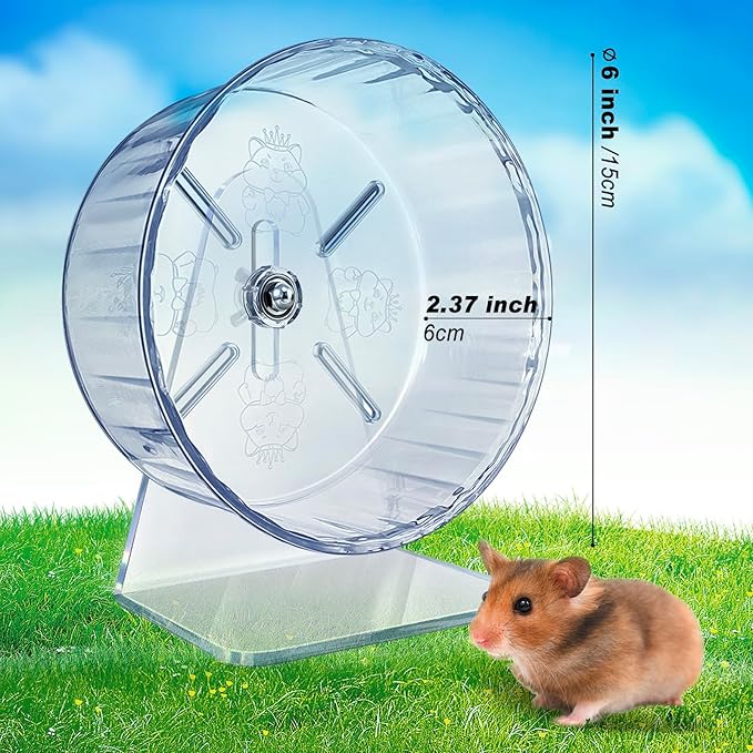 Silent Hamster Wheel, Super-Silent Hamster Exercise Wheels Accessories, Quiet Running Wheels, Adjustable Stand for Hamsters Mice Or Other Small Animals (Ф 6 inch,Transparent)