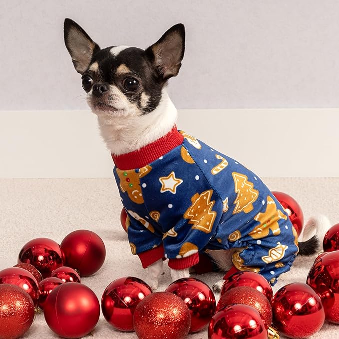 Fitwarm Gingerbread Man Dog Pajamas, Christmas Clothes for Small Dogs Boy Girl, Funny Holiday Pet Outfit, Red, Blue, Brown, Large