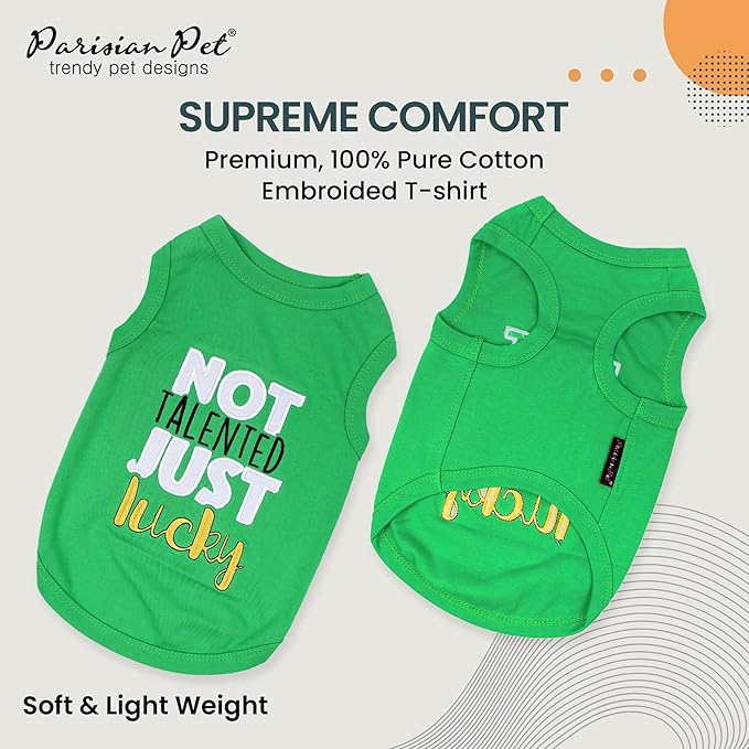 Parisian Pet Dog Shirt – 100% Cotton Green Shirts for Medium Dogs – Sleeveless Puppy Vest – Lightweight and Breathable Funny Pet Apparel – St. Patrick’s Day Dog Clothes - Stretchy T Shirts for Dogs