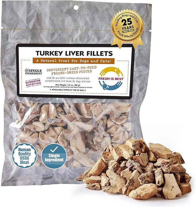 Fresh Is Best Turkey Liver Fillets Freeze Dried Dog Treats – Raw Freeze Dried Treats for Dogs & Cats in Resealable Zipper Bag – High-Protein Single Ingredient – Made in The USA
