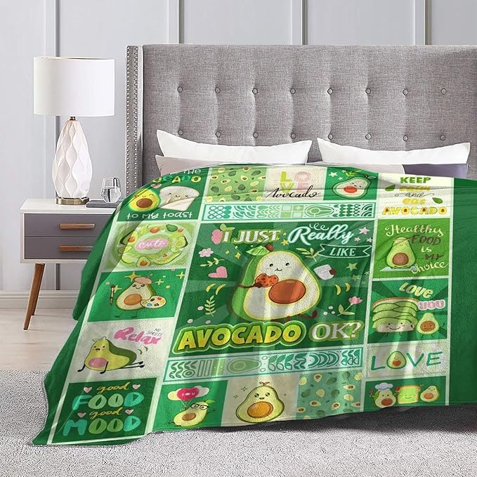 SweetFox Avocado Blanket, Funny Cute Avocado Decor Throw Blanket Gifts for Girls Boys Lovers Super Warm Soft Plush Lightweight Fleece Flannel Winter Bedding Blankets for Kids Adults Women 80"X60"
