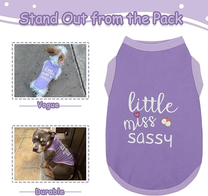 Paiaite Dog Clothes Fashionable Sleeveless Pet Vest: 'Little Miss Sassy' Printed Cotton Dog Shirt, Ideal for Small, Medium, and Large Breeds, Ensuring Comfort and Breathability Purple 3XL