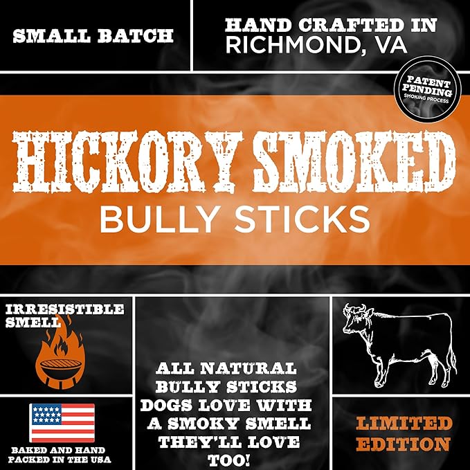 Best Bully Sticks Hickory Smoked 4 Inch Bully Sticks - 8 oz (Pack of 1) - Natural, Smoky, Grain and Odor-Free, No Additives