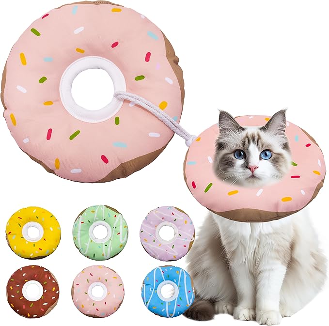 Seyezo Cat Cone Collar Soft, Adjustable Cat Recovery Collar Kitten Cones to Stop Licking, Cute Donut E Collar After Surgery, Cats Neck Pillow Cone Elizabethan Cones of Shame (Waterproof Pink, Large)
