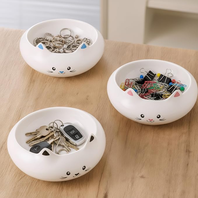 Cat Food Bowl, Ceramic Cat Bowls, Cute Kitten Water Bowl with 7.1oz Capacity, Slanted Kitten Feeding Dish 6.5 inch, Whisker Fatigue Friendly, Adorable and Multi-Use Home Decor