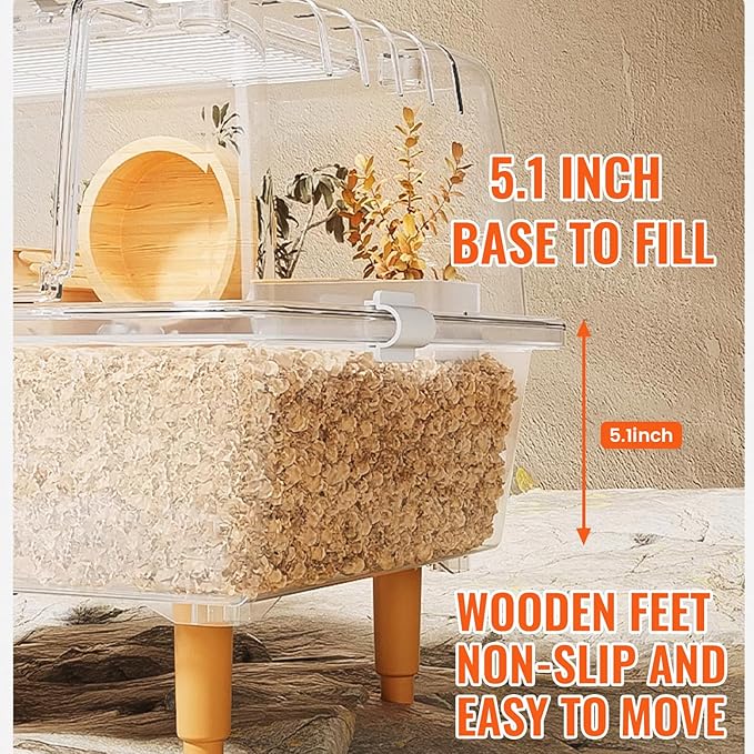 Doppy Acrylic Hamster Cage, 23.6x15x15.7 Clear Transparent Hamster Cage with 360° View & Dual Ventilation Doors, Chewproof Detachable Enclosure for Syrian Dwarf Gerbils Hedgehogs Indoor