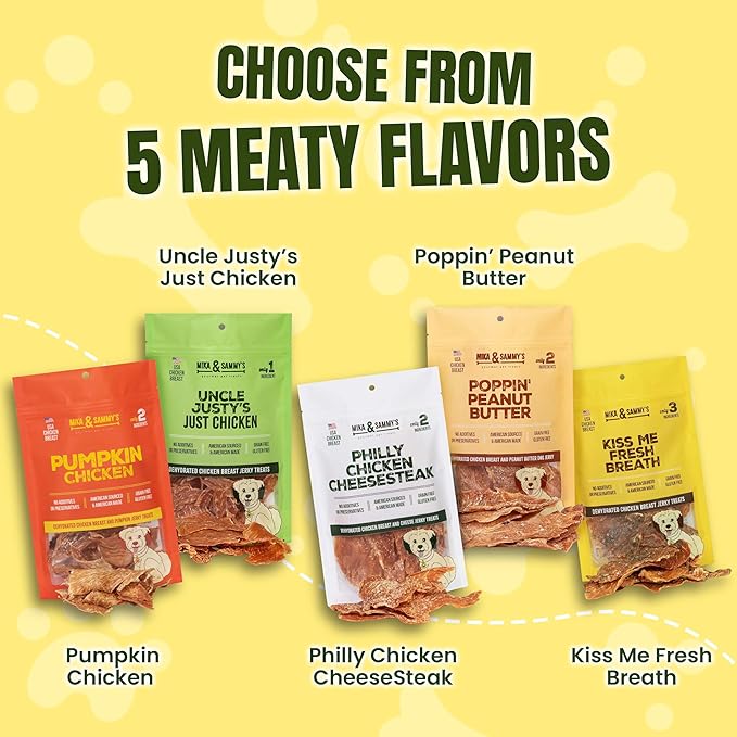 Gourmet Chicken Jerky Dog Treats -Made in USA only, Cage-Free, No Additives (Mika & Sammy's Poppin' Peanut Butter 12 oz)