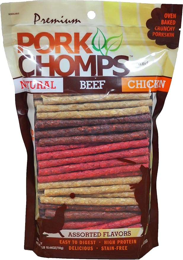 Pork Chomps Dog Chews Bundle: 6-Inch Twists, 15 Count & 5-Inch Munchy Sticks, Assorted Flavors, 100 Count