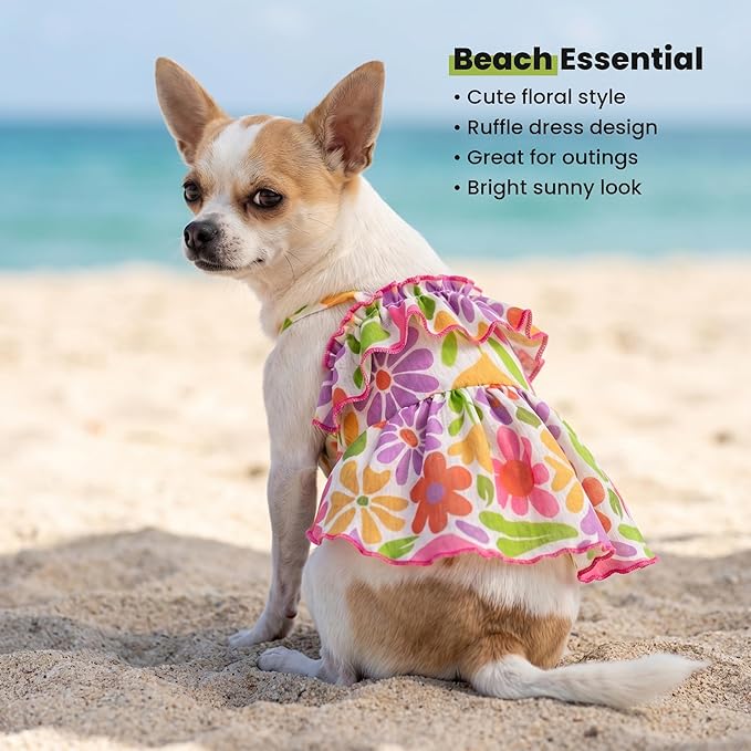 Fitwarm Hawaiian Floral Dog Dress, Tropical Summer Clothes for Small Dogs Girl, Pet Luau Outfit, White, Purple, Green, Red, Yellow, XS