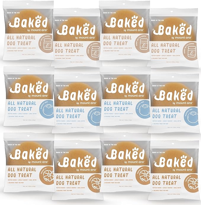 Baked Dog Treats Human Grade (Pack of 12) – Individually Wrapped Dog Treats, Blueberry, Pumpkin & Peanut Butter Cookies for Dogs 1.75 Ounce Each (12 Pack, Variety)