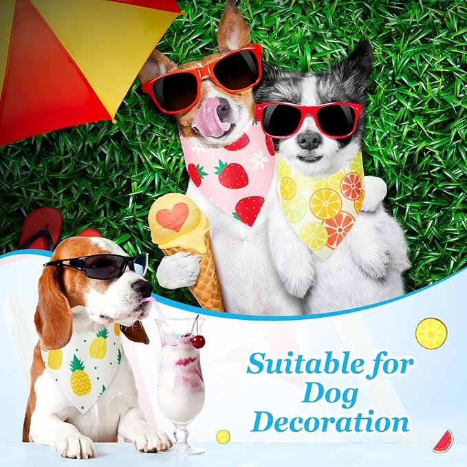 Shyyween 100 Pcs Fruit Dog Bandanas Bulk Summer Bandanas for Dogs Hawaiian Soft Bibs Adjustable Triangle Scarf for Small Medium Large Pet Costume