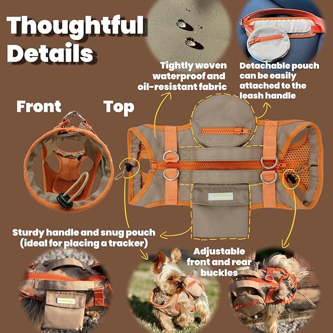 Pet Carrier Sling & Backpack, Full Body Lift Harness, Soft Lift Support and Rehab Harness for Small Dogs and Cats (Khaki, XS)