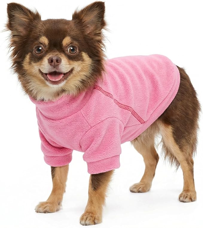 Fitwarm 3 Pack Classic Fleece Dog Sweater, Turtleneck Dog Sweatshirt, Dog Winter Clothes for Small Dogs Girl, Pet Pullover Jumper, Cat Apparel, Pink, Rose, Baby Pink, Medium