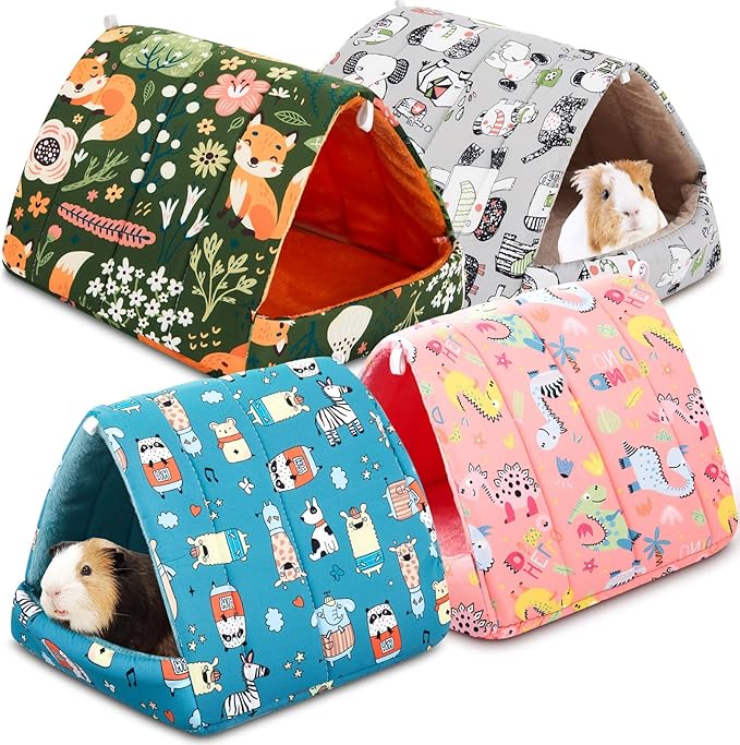 Cinnvoice 4 Pcs Guinea Pig Hideout, Guinea Pig Bed Tunnel, Rabbit Washable Small House Cage Accessories for Bunny Hedgehog Mouse Chinchillas Hamsters Ferrets Bearded Dragons Rats(Wonder Tale,9.8 in)