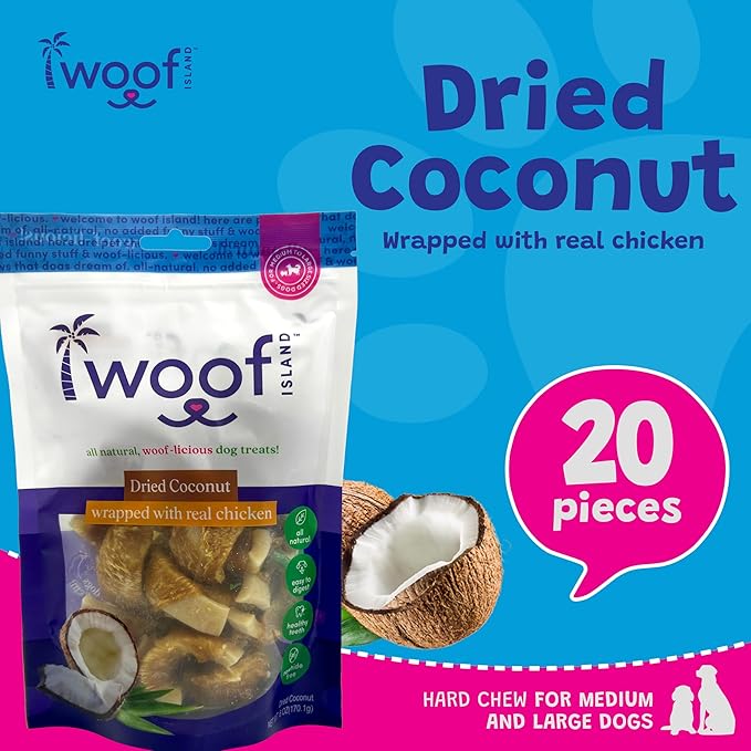 Dried Coconut Wrapped with Real Chicken Dog Treats – Fruit & Meat Chews, 6 oz Bag