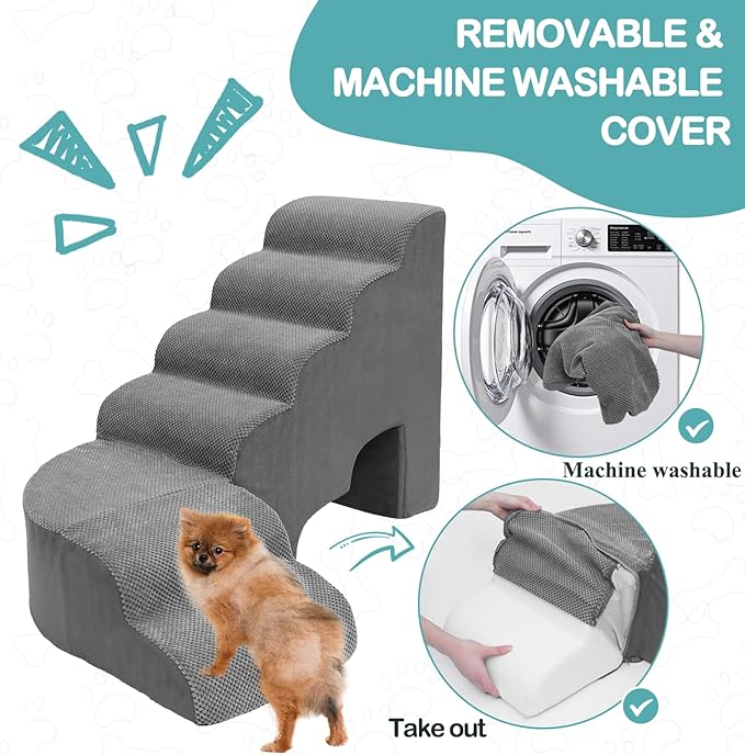 Dog Stairs for High Bed, Pet Stairs for Small Dog, 6 Tiers Steps for Dogs to Get on Beds, 30 inches L Shape Pet Step Ramps for Old Cats, Injured Dogs and Small Puppy