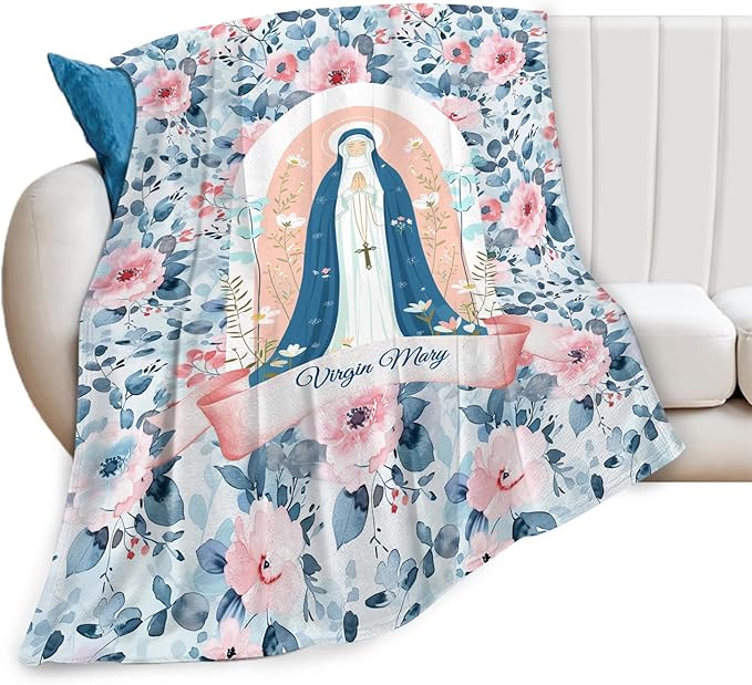Virgin Mary Throw Blanket Christian Religious Scripture Catholic Spiritual Stuff Gifts for Adults Women Soft Cozy Warm Plush Fluffy Fuzzy Fleece Blanket Decor 60''X80''