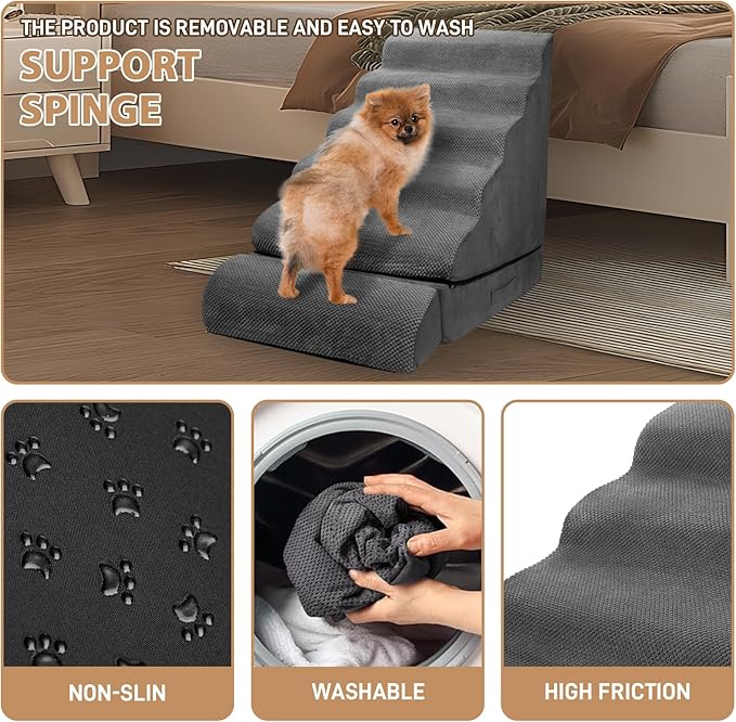 Dog Stairs for High Beds 30-36 inches Tall, 6-Step Pet Stairs/Steps for High Bed 32-36 inches for Small Large Dogs, Foam Dog Steps for Beds for Old Dogs/Cats, Dark Grey