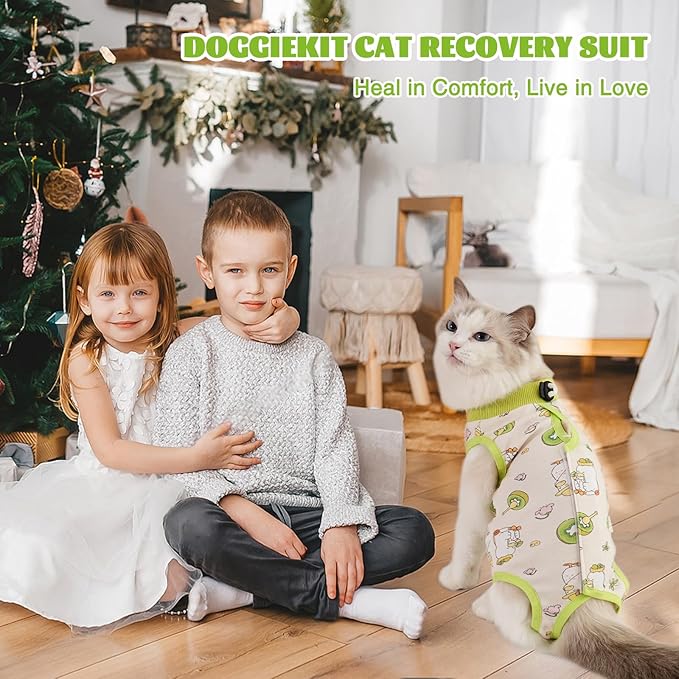 Cat Recovery Suit After Surgery, Anti Licking Onesie Postoperative Shirt for Female Spay Male Neuter, Soft Breathable Bodysuit Pajamas for Abdominal Wound Kitten E-Collar & Cone Alternative