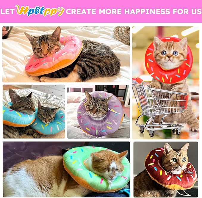 Hpetppy Cat Cone Collar Soft, Cat Recovery Collar for Wound Healing Cute Donut Adjustable Kitten Cones to Stop Licking Comfortable Lightweight Neck Elizabethan Collars for Cats Kittens After Surgery