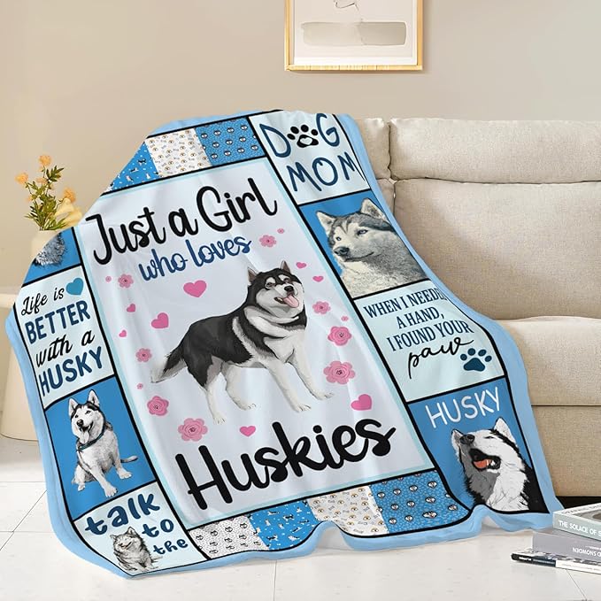 Husky Throw Blanket Husky Puppy Stuff Gifts for Dog Lover Kids Girls Boys Adults Women Men Soft Cozy Warm Plush Fluffy Fuzzy Fleece Blanket Decor 50''X60''