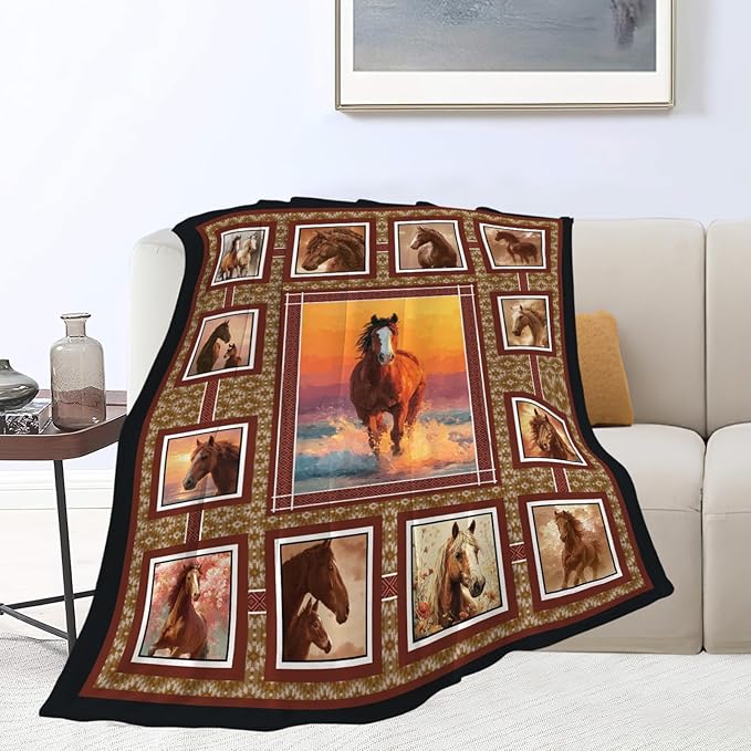 Horse Throw Blanket Horse Stuff Gifts for Kids Girls Boys Adults Women Men Soft Cozy Warm Plush Fluffy Fuzzy Fleece Blanket Decor 60''X80''