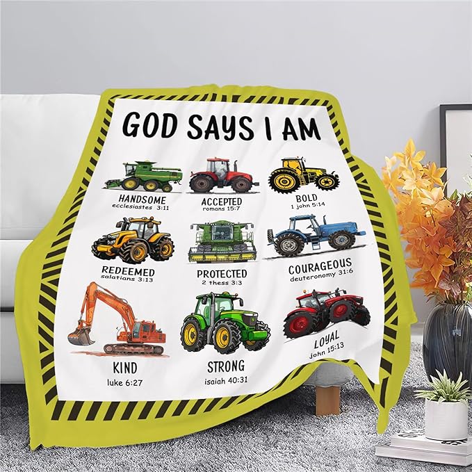 Tractor Throw Blanket Farm Tractor Stuff Gifts for Kids Girls Boys Adults Women Man Soft Cozy Warm Plush Fluffy Fuzzy Fleece Blanket Decor 50''X60''