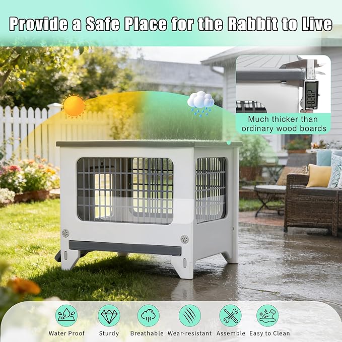 Plastic Rabbit Hutch for Indoor & Outdoor, Featuring Urine Barrier and Pull-Out Tray, Pet Habitat for Small Animals, Rabbit Cage Easy Cleaning and Assembly