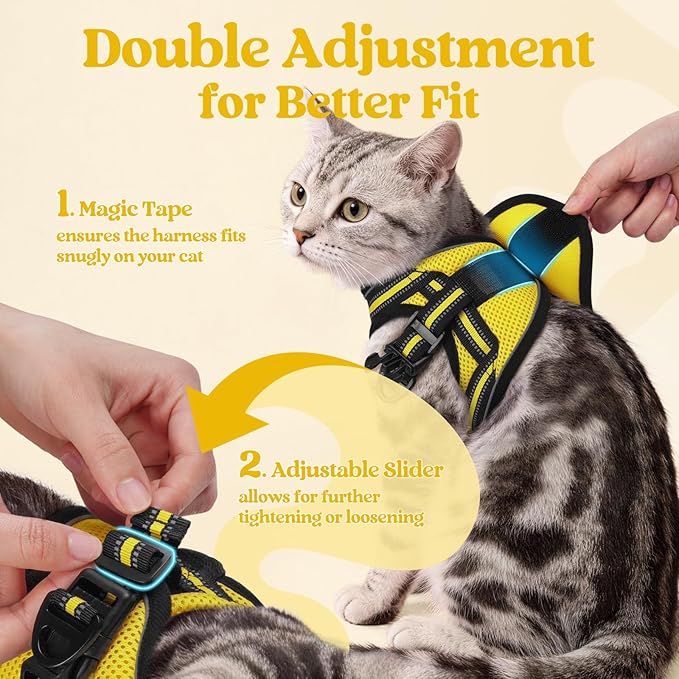 rabbitgoo Cat Harness and Leash Set for Walking Escape Proof, Adjustable Soft Kittens Vest with Reflective Strip for Cats, Comfortable Outdoor Vest, Bright Yellow, L