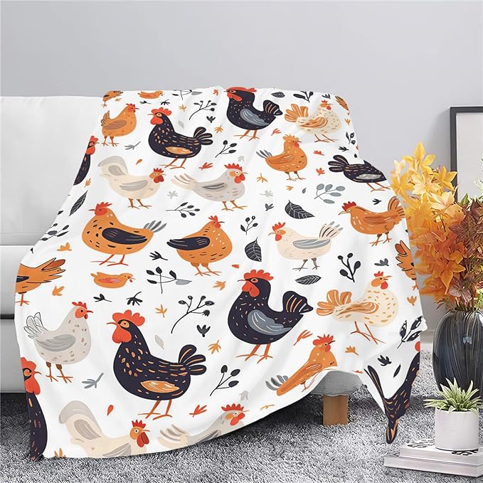 Chicken Blanket Rooster Chicken Throw Blanket Gifts for Kids Girls Boys Adults Women Man Super Soft Cozy Plush Fluffy Fuzzy Fleece Blanket Decor 40''X50''
