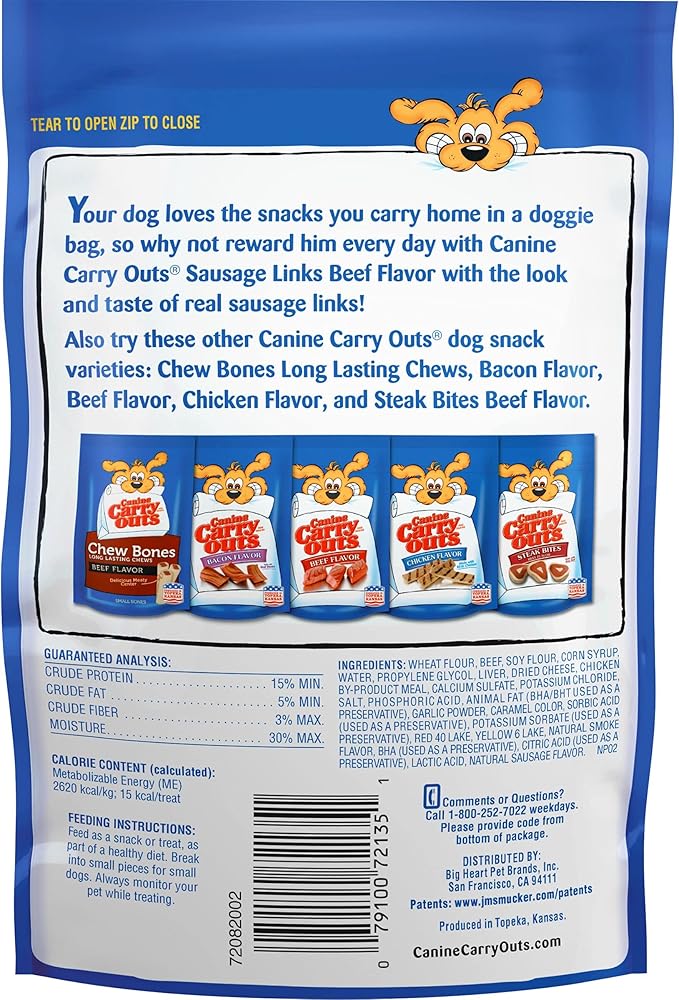 Canine Carry Outs Sausage Links Beef Flavor Dog Snacks, 5 Ounce Bag
