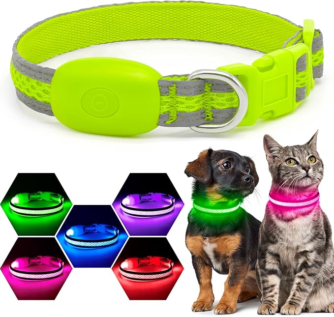 Flashseen LED Dog Collar, Light Up Dog Collar USB Rechargeable, Brightest Dog Lights for Night Walking, Adjustable Dog Collar Light for Dog Safety (Green, X-Small)