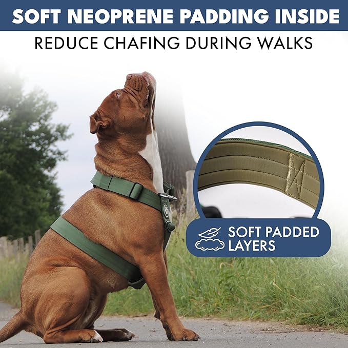 Spark Paws No Pull Dog Harness with Handle for Large Dogs, Heavy Duty Dog Harness for Big Strong Breeds, Adjustable, Y Shaped Padded Halter Design with Front Clip - Army Green - M