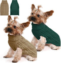 2 Pack Dog Sweaters for Small Dogs Winter Turtleneck Pullover Cable Knit Fleece Stretch Puppy Doggie Chihuahua Toy Poodle Yorkie Pomeranian Boy Girl Pet Clothes (S, Green & Brown)