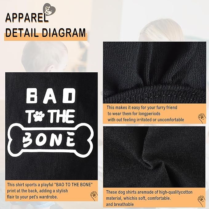 Discover Cozy Cotton Canine Wear: Soft, Lightweight, and Breathable Dog Shirt Vest with Eye-Catching Graphics(Bad to The Bone), Keeping Your Furry Friend Warm and Comfy! Black XS