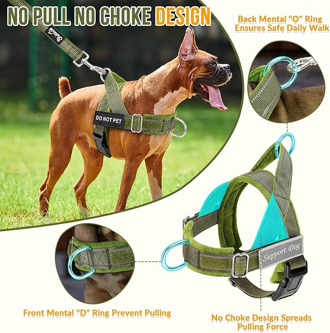 SlowTon No Pull Dog Harness - Heavy Duty Dog Harness and Leash Set for Medium Large Dogs, Reflective Tactical Harness with Soft Padded and Front Clip for Easy Walk and Training (Green XL)