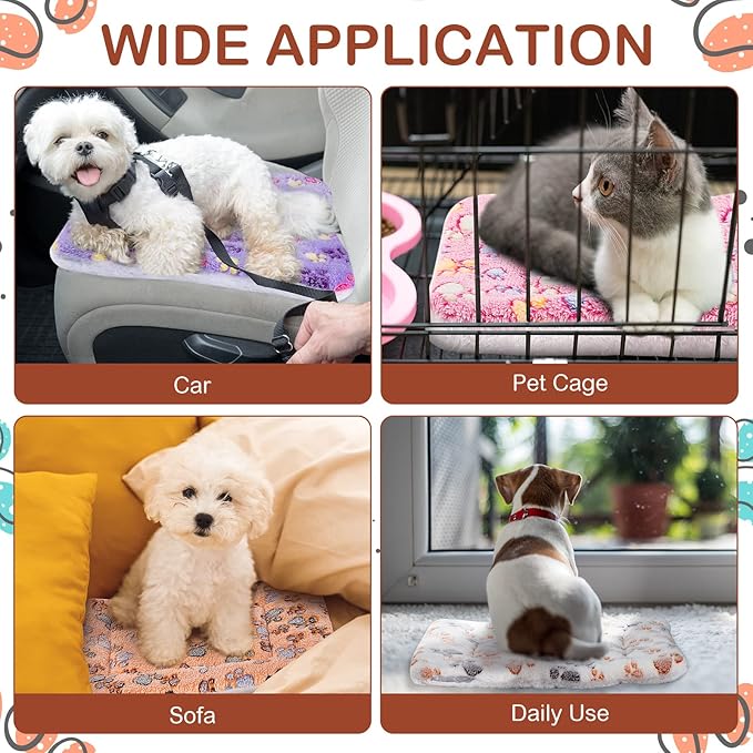 Haull 4 Pcs Waterproof Guinea Pig Bedding Guinea Pig Bed Plush Cage Liners Soft Rabbit Dog Crate Pad Cat Mat Reversible Cozy Animal Pee Pad Hamster Bunny Mat Accessory(Paw,13 x 18.5 Inch)